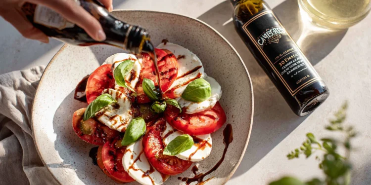 Caprese salad with tomatoes, mozzarella, basil, and balsamic glaze – a quick 30-minute healthy meal.