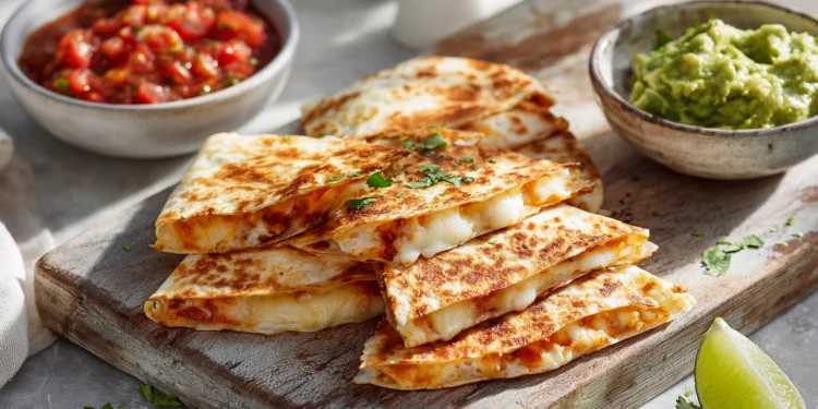 Cheesy quesadillas with salsa and guacamole – a quick and easy 30-minute Mexican-inspired meal.