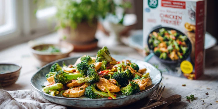 Chicken and broccoli stir-fry with carrots and bell peppers, a healthy 30-minute weeknight meal.