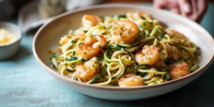 Quick 30-minute garlic butter shrimp with zucchini noodles – a healthy and flavorful low-carb dinner.