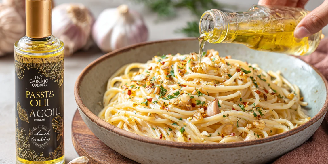 Pasta Aglio e Olio with garlic, olive oil, and chili flakes – a simple 30-minute Italian meal.