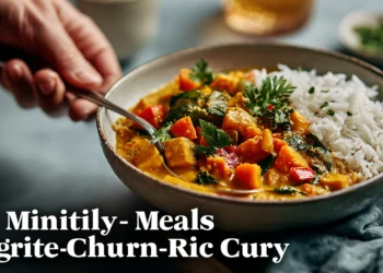 Colorful vegetarian curry served with fluffy rice, a quick and easy 30-minute meal for busy weeknights.