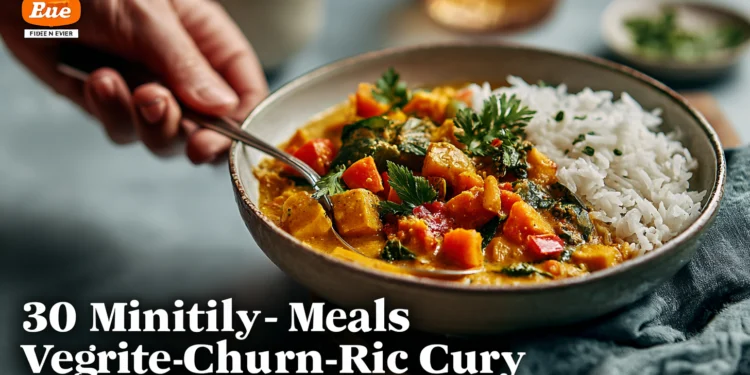 Colorful vegetarian curry served with fluffy rice, a quick and easy 30-minute meal for busy weeknights.