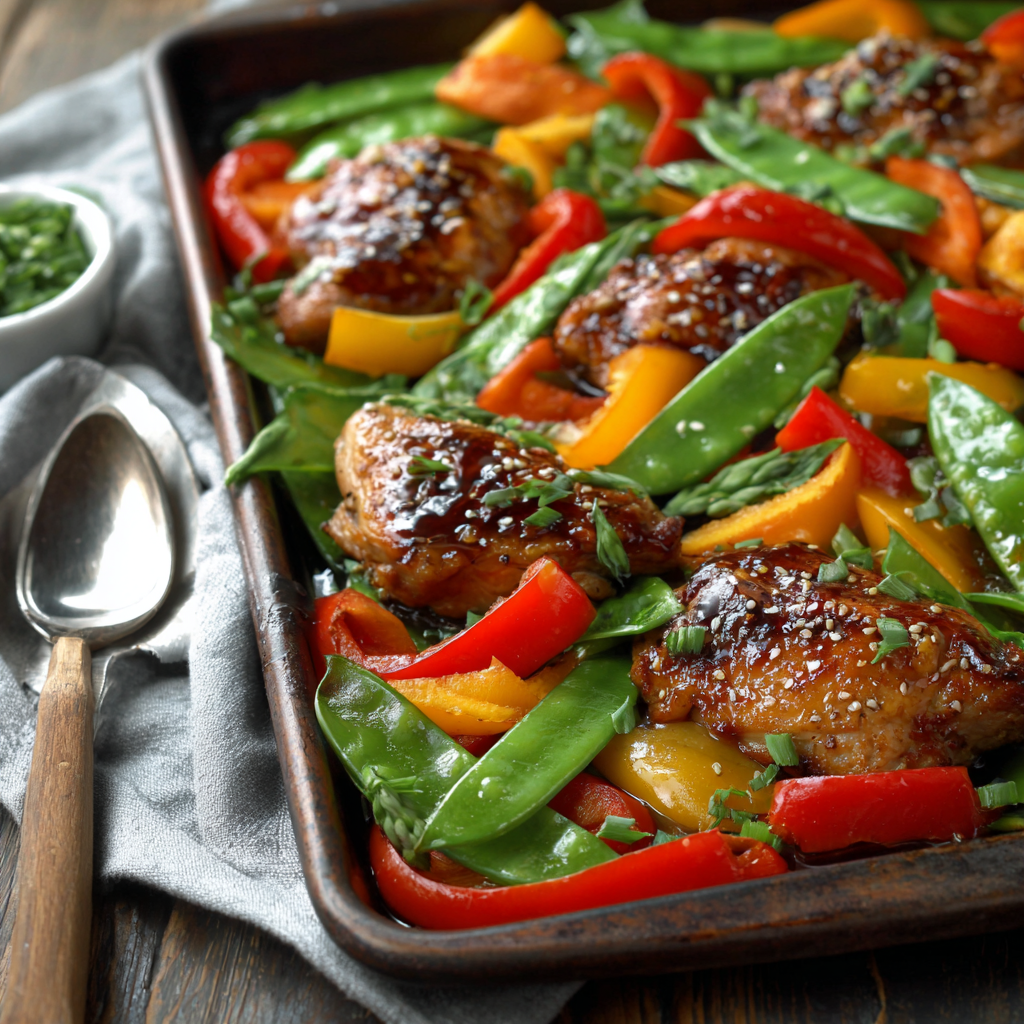 Sheet Pan Teriyaki Chicken with Bell Peppers and Snow Peas