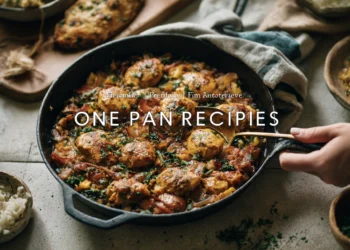 Healthy one-pan dinner with chicken, broccoli, peppers, and potatoes, perfect for quick weeknight meals.