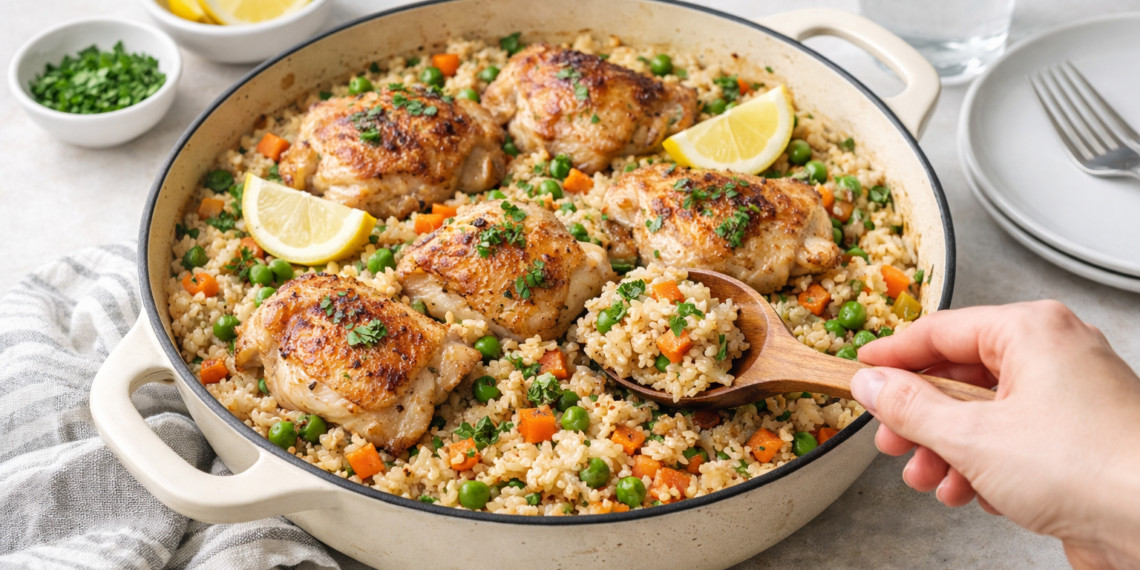 One-pan roasted pork tenderloin with root vegetables, golden and caramelized, served in a skillet with fall flavors.