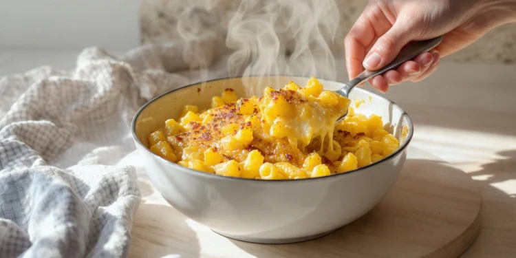 One-pan mac and cheese with a creamy cheese sauce, cooked and served straight from the skillet.