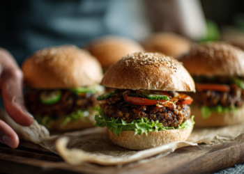 Homemade black bean vegetarian burgers, pan-cooked and served with simple toppings.