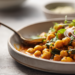 Vegetarian chickpea curry with spices and vegetables, quick and ready in 30 minutes.