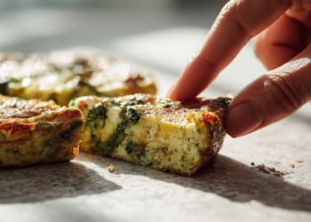 Quick vegetarian frittata with eggs and vegetables, lightly golden and easy to prepare.