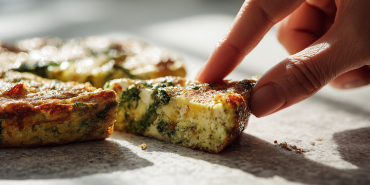 Quick vegetarian frittata with eggs and vegetables, lightly golden and easy to prepare.