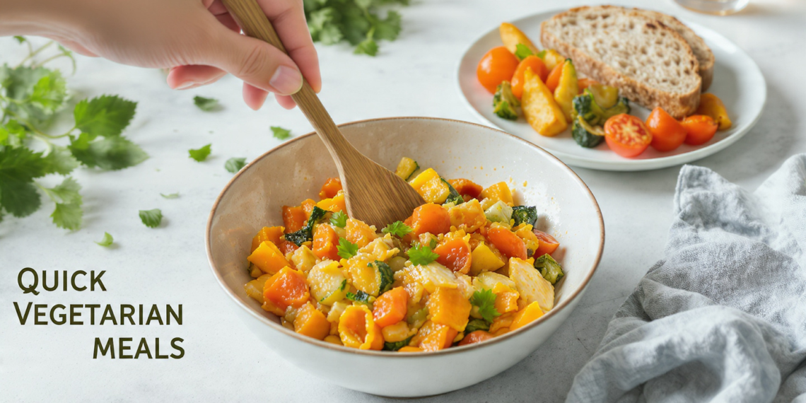 Quick vegetarian meals made with fresh vegetables, simple ingredients, and easy one-pan cooking.