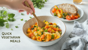 Quick vegetarian meals made with fresh vegetables, simple ingredients, and easy one-pan cooking.