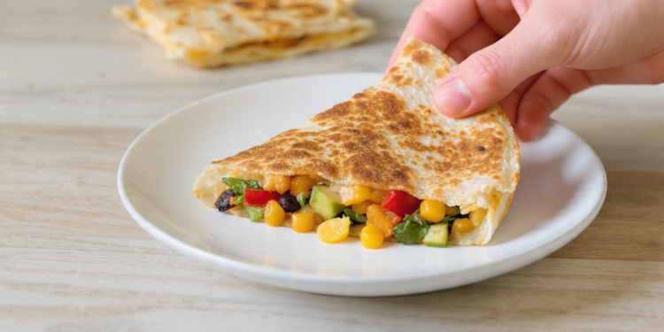 Vegetarian quesadillas with five different fillings, golden and crispy, served hot from the pan.