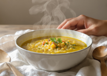 Quick vegetarian lentil soup with vegetables, hearty and ready in under 45 minutes.