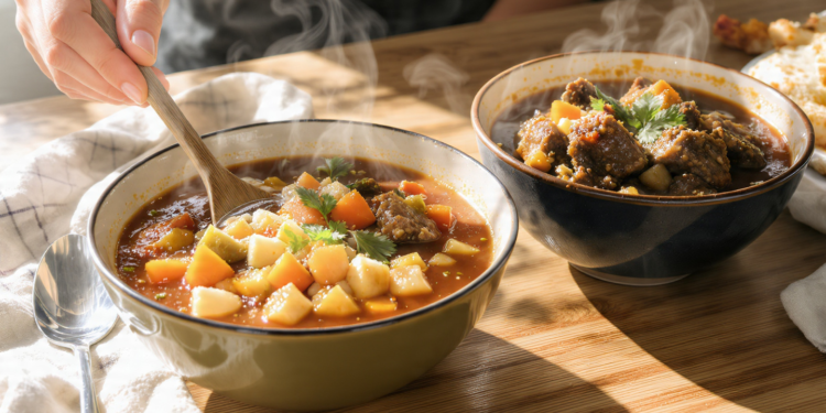Budget-friendly quick soup or stew with vegetables, beans, and hearty broth served hot for a comforting low-cost meal.