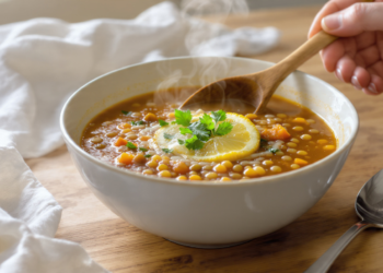 Simple lentil soup: budget-friendly, quick and easy wholesome meal in minutes.