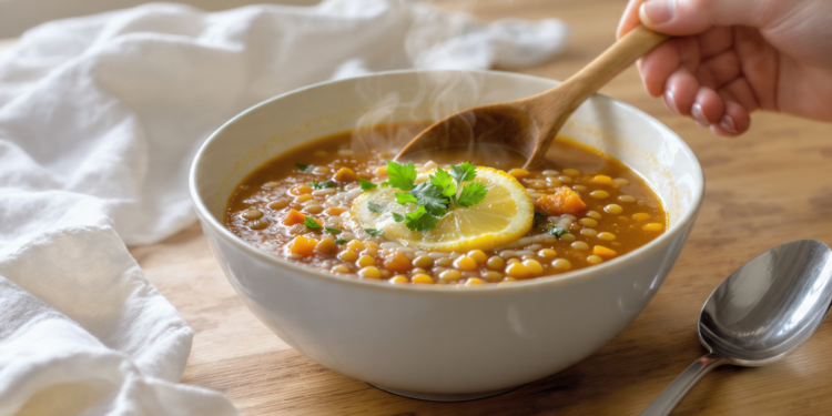Simple lentil soup: budget-friendly, quick and easy wholesome meal in minutes.