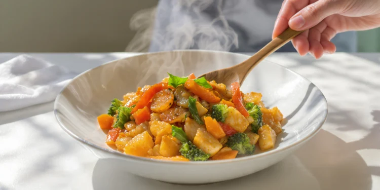 Budget-friendly vegetable stir-fry with rice, quick and easy low-cost meal ready in minutes.