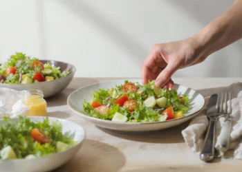 Budget-friendly healthy salad with fresh vegetables and simple dressing, quick low-cost meal.