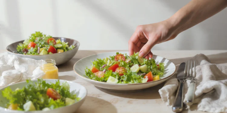 Budget-friendly healthy salad with fresh vegetables and simple dressing, quick low-cost meal.