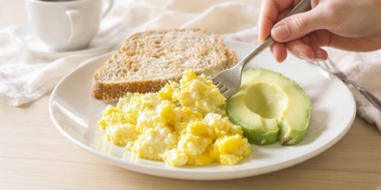 Easy to chew breakfast for seniors with oatmeal, eggs, yogurt, and soft fruits