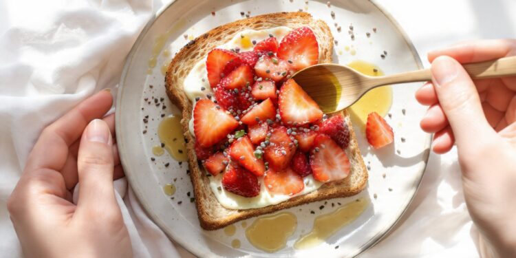 Healthy breakfast toast ideas with yogurt, nut butter, and veggie toppings on whole grain bread