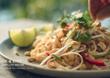 Vegetarian pad Thai with rice noodles and vegetables, quick, simple, and full of flavor.