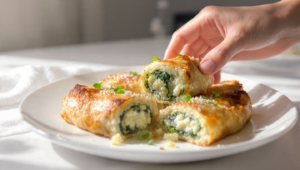 Vegetarian pizza rolls with spinach and ricotta filling, golden, cheesy, and quick to make.
