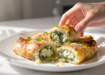 Vegetarian pizza rolls with spinach and ricotta filling, golden, cheesy, and quick to make.