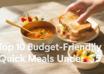 Top budget-friendly quick meals under $5 featuring simple dishes with rice, vegetables, pasta, and affordable proteins.