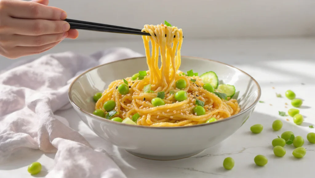 easy summer recipe – cold sesame noodles with edamame
