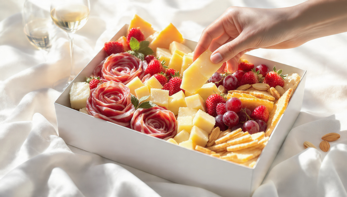 Mini charcuterie board with meats, cheese, berries and crackers