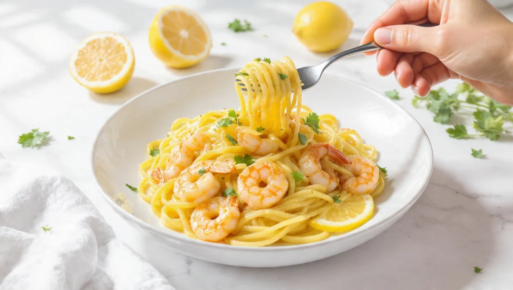quick summer dinner idea – lemon garlic shrimp pasta