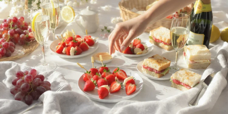 Easy picnic food ideas for two with romantic finger foods, fresh fruit, cheese, and quick snacks on a blanket outdoors.