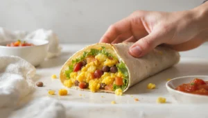 Budget-friendly healthy breakfast with eggs, toast, fruit, and oats on a bright morning table.