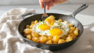 Healthy breakfast made from leftovers — repurposed rice, veggies, and eggs on a morning plate.