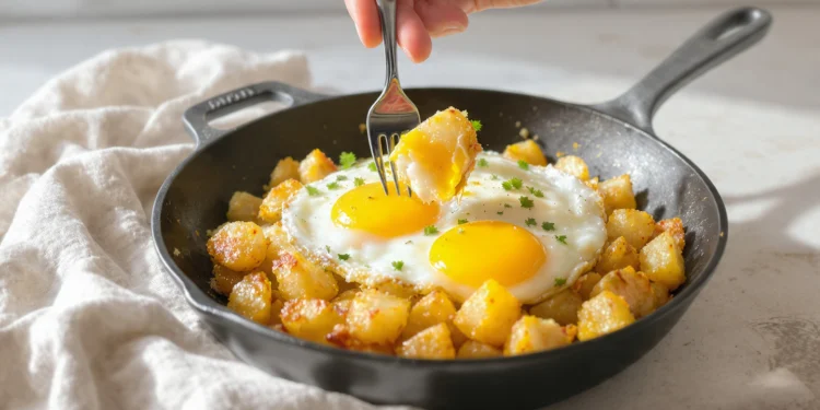 Healthy breakfast made from leftovers — repurposed rice, veggies, and eggs on a morning plate.