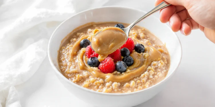 Quick healthy breakfast sweet vs savory options with açaí fruit bowl and avocado egg toast on a wooden table.
