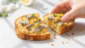 Quick healthy breakfast using pantry staples like oats, peanut butter, canned beans, and seeds on a rustic table.