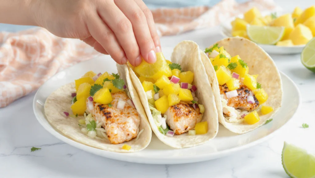 summer dinner idea – salmon tacos with fresh mango salsa