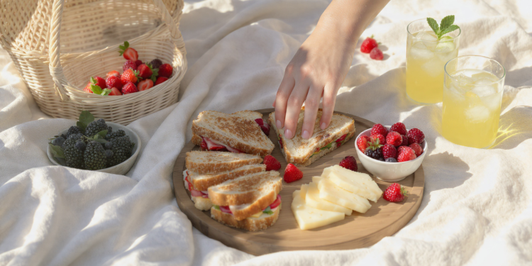 Simple picnic food ideas including sandwiches, fruit, and wraps ready in 30 minutes