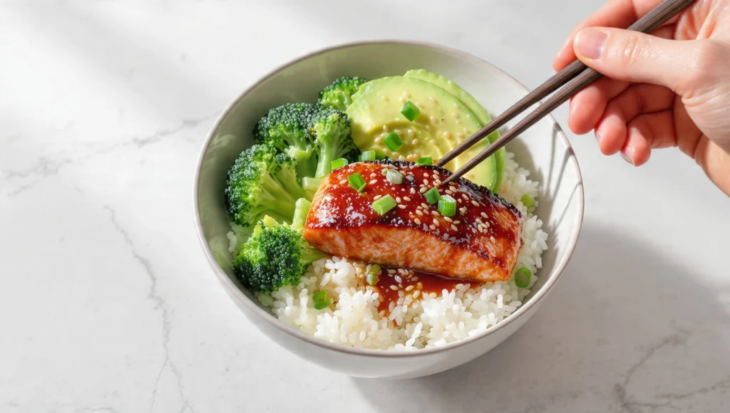quick summer dinner – teriyaki salmon rice bowl