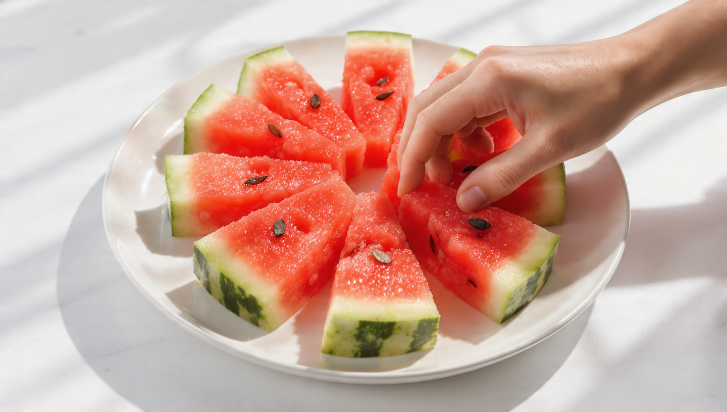 Star shaped watermelon slices with blueberries in a container