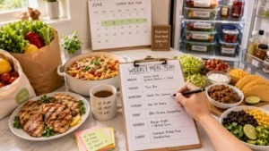 Easy summer meal plan for the week with healthy recipes, fresh ingredients, and simple make-ahead dishes