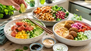 Quick healthy summer bowls with fresh vegetables, grains, and protein for easy balanced meals.